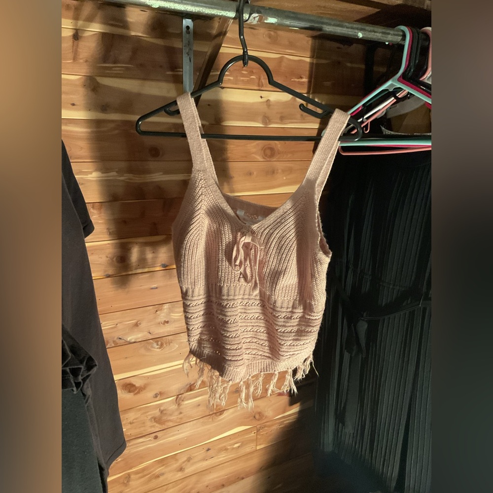 No Boundaries Tan Knit tank Top with fringe size L